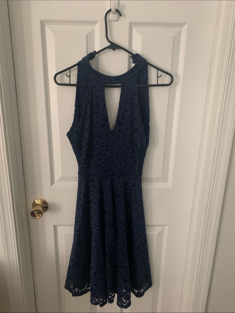 Aqua Navy Lace Skater Dress with Keyhole Neck